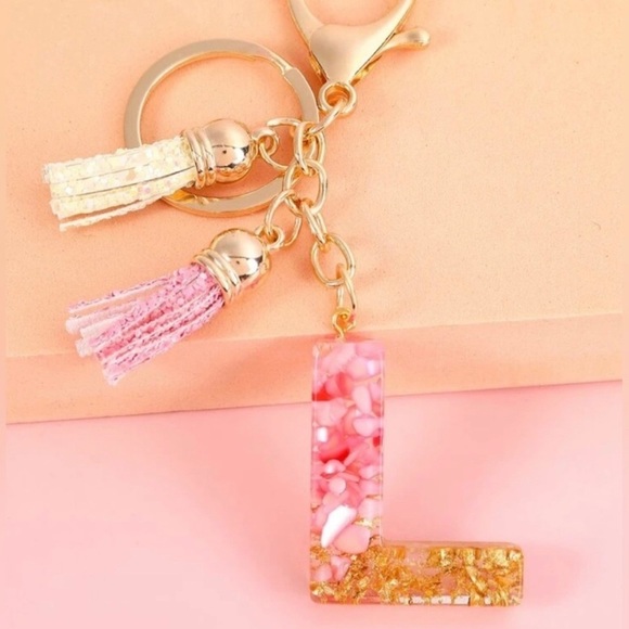 Accessories - Letter L keychain/bag charm in pink and gold